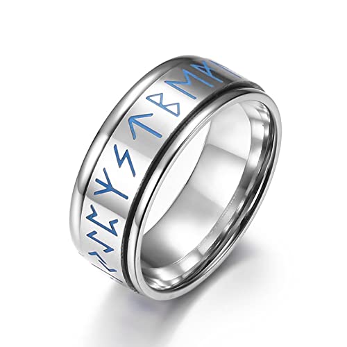 Banemi Punk Ringe Herren, Ornament Ring Herren Edelstahl Wikinger-Skript Eheringe Größe 65 (20.7)