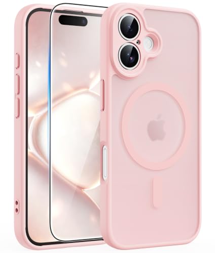 FNTCASE for iPhone 16 Case Light Pink: Translucent Compatible with MagSafe