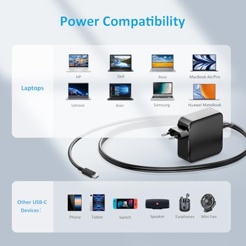 Zolt 65 W USB C Ładowarka do Laptopa Zasilacz Kabel do Ładowania Lenovo Thinkpad Yoga HP Spectre Dell XPS Acer Asus Chromebook Samsung MacBook Pro/Air Huawei MateBook