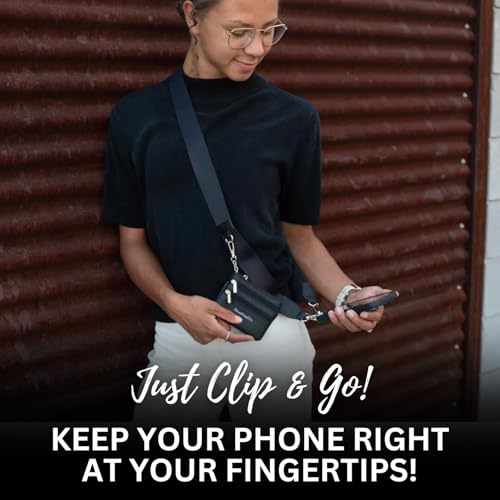 Image of Save the Girls Original Clip and Go Phone Strap Original (Silver - Silver Pouch) - Crossbody Phone Strap Chain with Zipper Wallet Pouch - Phone Lanyard with Zippered Pouch