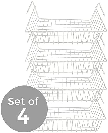 LOOT FAIRY – Hanging Wire Shelf, Versatile Shelf Baskets for Storage and Organization, Decorative Grid Wire Shelf Organizer for Home and Office, Shelf Basket Set of 4, White