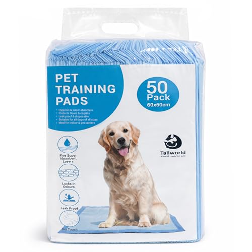 Image of Petworld Training Pads, with Odor Lock Technology & Super Absorbent Pee Pads, Leak-Proof Dog Potty Training Pads for Puppies, Dogs,Cats & Rabbits (60 X 60 cm) 50 Pcs