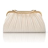 YONEEKSS Women's Evening Clutch Bag, Pleated Satin Clutch Bag With Detachable Chain, Elegant Handbags for Wedding Bridal Prom Cocktail Party