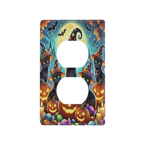 Cat Pumpkin Halloween Light Switch Cover Decorative Receptacle Outlet Wall Plate Guard Plastic Wall Outlet Cover for Farmhouse Home Decor Livingroom (Duplex Outlets Cover)
