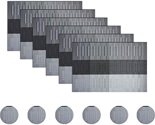 BECHEN Christmas Placemats Set of 6 Vinyl Woven Non-Slip Placemats Washable Easy to Clean Table Mats for Dining Table (45cm X 30cm, Snow Silver)