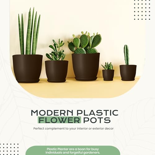 Miniatura 5 de Utopia Home Paquete De 10 Macetas 18 17 15 13 12 Cm Maceta Con Platillo Para La Cocina, Balcón, Plantas De Jardín, Macetas De Vivero De Interior Marrón.