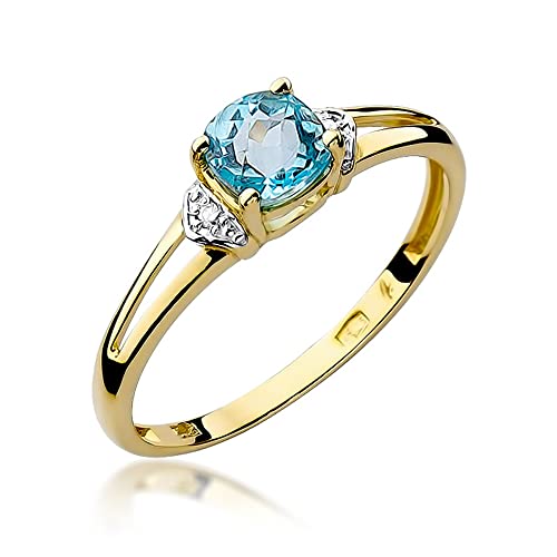 MARKO Bague en or pour femme avec topaze 0,70 ct et diamants 0,01 carat, or 14 carats (585), avec boîte, bague en or pour femme, Pierre précieuse Métal précieux, Topaze