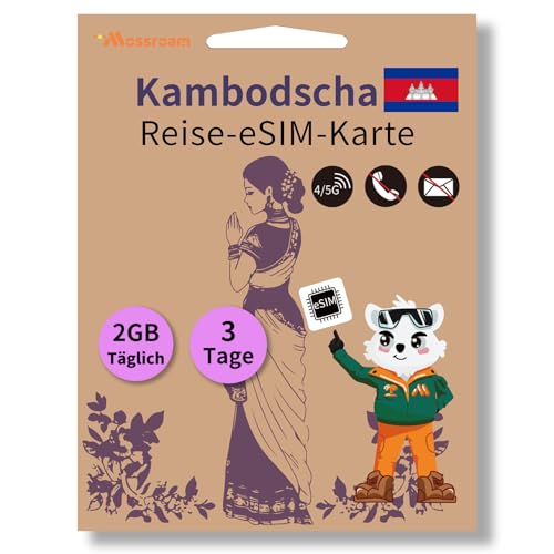 Kambodscha-Daten-eSIM-Karte: Täglich 2 GB Highspeed-Daten, 3-Tage-Prepaid-Tarif, Hotspot-Unterstützung, QR-Code, kein Vertrag, Keine SIM-Karte, Keine Sprachanrufe, Keine SMS