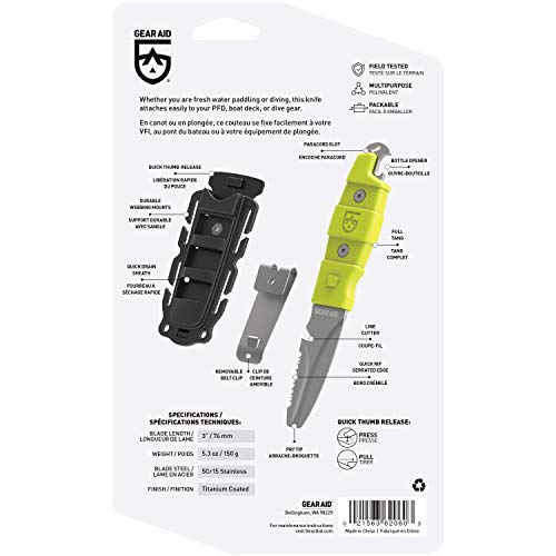 Gear Aid Akua Blunt Tip Rescue Knife With Serrated Blade And Sheath, Black, 3" Blade #TOP2