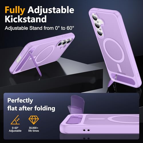 Image of SPIDERCASE Magnetic for Samsung Galaxy S25 FE Case, [3 Stand Ways][ Military Grade Drop Protection] with Invisible Stand Slim Phone Case for S25 FE 5G,Light Purple