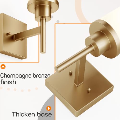 Image of Vanity Lighting Fixtures with White Frosted Glass Champagne Bronze Wall Lamp Over Bathroom Mirror for Bedroom, Living Room, Washroom Porch T001CPG-L1