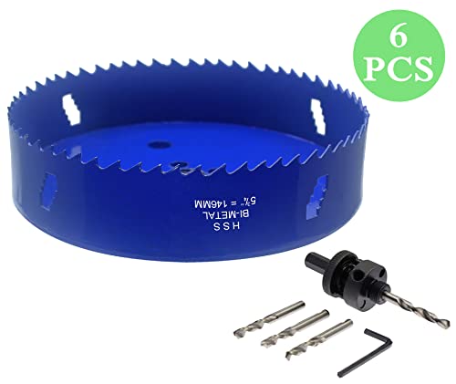 Image of 5-3 /4 Inch Hole Saw with Arbor, 1.2 Inch Cutting Depth | Heavy Duty, HSS Bi-Metal, For Wood Cornhole Boards Plastic Drywall & Thin Metal, Smoothly Cutting