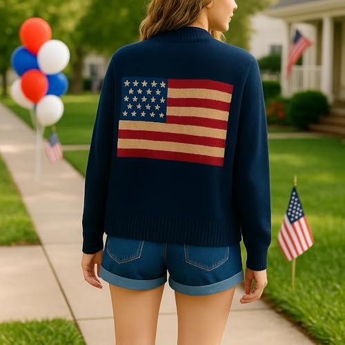 American Flag Knit Sweater Cardigan for Women USA Flag Star Stripe Print Open Front Knitwear Cardigans 4th of July3