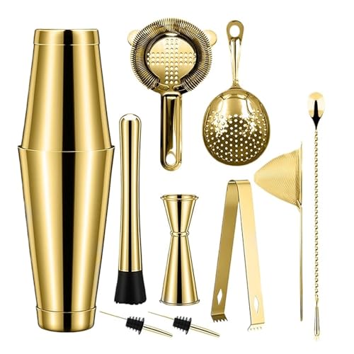 Compatible con el Juego de coctelera: coctelera, colador, Jigger, mortero y Cuchara, Pinzas for Hielo vertedor Botellas(Gold Plated)