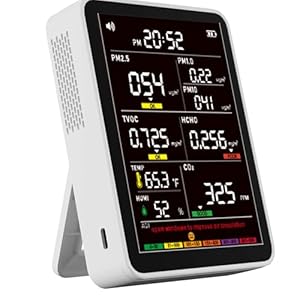 Air Quality Monitor Indoor,16-in-1 Smart Air Quality Tester with PM 2.5, CO2, TVOC, HCHO, PM1, AQI, PM10, Temperature & Humidity, Real Time Display, Battery Powered, for Home & Office (White)