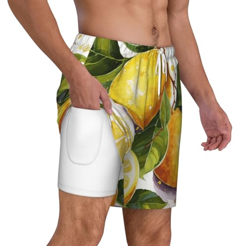 Men's Swim Trunks Quick Dry Board Shorts Fruits Lemon Beach Shorts with Pocket Bathing Suits for Men2