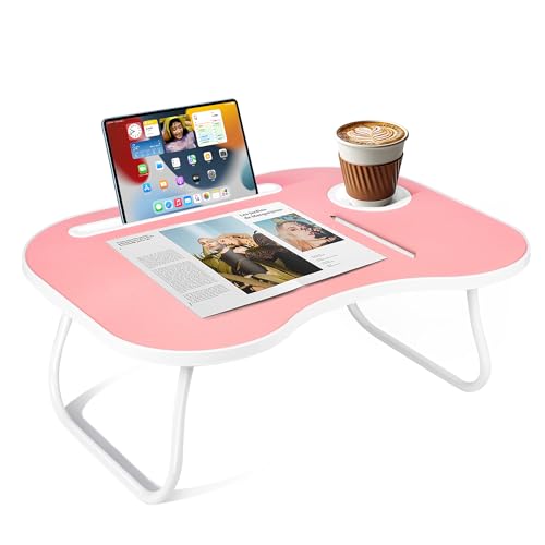 Lap Desk for Laptop Bed Trays for Eating and Laptops Breakfast in Bed Laptop Stand TV Trays for Bed with Cup Holder/Drawer for Sofa/Couch Portable Foldable (Pink, M(19×14