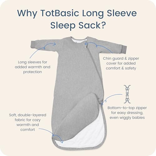 Image of Baby Sleep Sack Long Sleeve Wearable Blanket 1.0 TOG, Premium Soft Infants Warm Sleeping Bags with 2-way Zippers