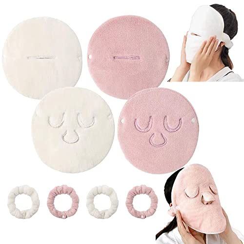 4 Pack Reusable Face Towel Mask Cold Hot Compress Facial Steamer Towel Mask Moisturizing Beauty Skin Care Spa Towels For Facial Facial Steamer Mask For Women Girls #TOP3