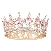 WOVOWOVO Coroa de rainha rosa para mulheres, coroa de princesa, tiara de aniversário para meninas, coroa de casamento com strass, acessórios de cabelo para noiva, fantasia de Halloween, presentes de