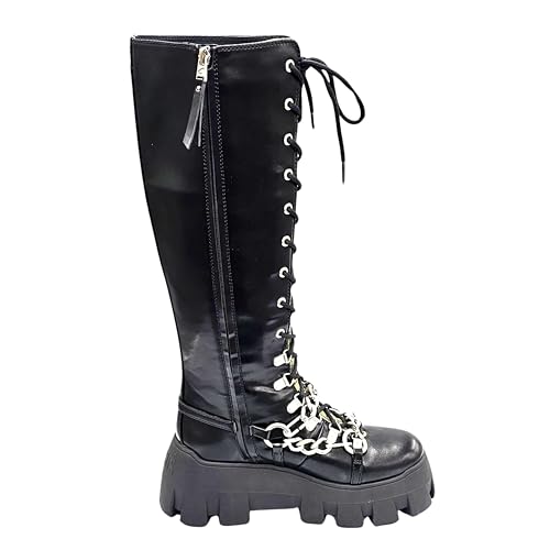 Circus NY Abrina Black Multi Riding Chunky Lace Up Platform Moto Buckle Boots3