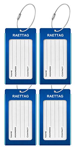 Image of Luggage Tags Metal Suitcase Tags Travel Bag ID Identifier Luggage Tag (Blue 4-Pack)
