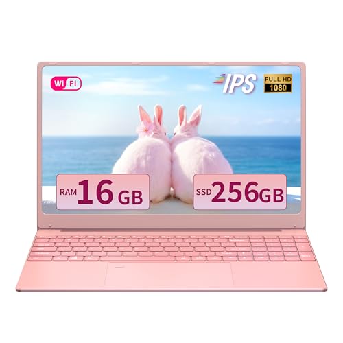 OMSERVB Laptop ouro rosa de 15,6 polegadas, tela IPS FHD