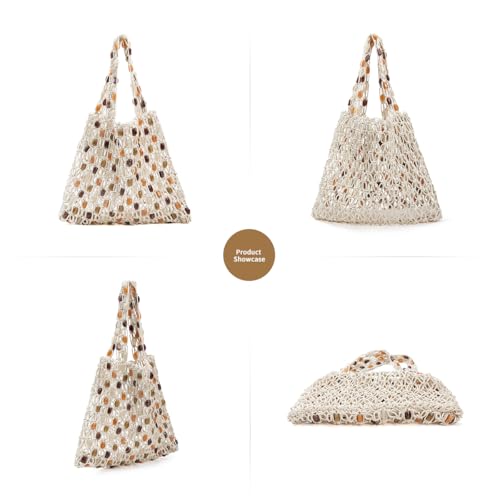 Boho Crochet Shoulder Bag for Women, Colorful Beaded Beach Tote Handbag Lightweight Summer Knit Hobo Purse &Travel Organizer4