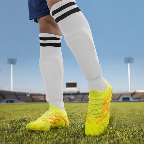 brooman Kids Firm Ground Soccer Cleats Boys Girls Football Shoes with Shin Guards and Soccer Socks (5,Lime) by brooman - Used condition - Image 2