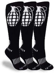 MOXY Socks Knee-High Fitness 3-Pack - Black & White Grenade Design, Compression Fit, Breathable Comfort, Athletic Performance Socks