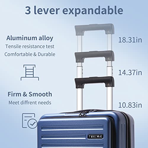 Tydeckare 20 Inch Luggage Carry On With Front Zipper Pocket, 22 X 14.6 X 10In, 45L, Lightweight Abs+Pc Hardshell Suitcase With Tsa Lock, Ykk Zipper & 4 Spinner Silent Wheels, Ice Blue #TOP6