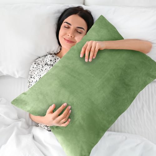 Image of BEDELITE Flannel King Size Pillow Cases Set of 2, Sage Green, 20x36 Inches | Super Cozy Fuzzy Velvet Pillow Shams with Zipper Closure, Soft Fleece Pillowcases for Bedroom, Sofa, Couch, All-Season Use
