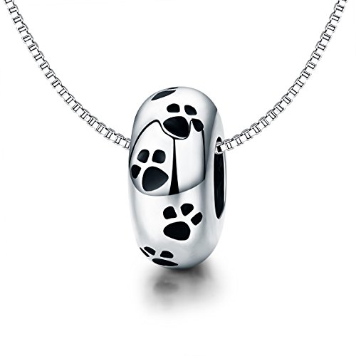 Ningan 2Pcs Paw Prints Rubber Stopper Charms 925 Sterling Silver Rondelle Silicone Spacer Bead For Women's Charm Bracelets (Paw Print*2) #TOP2