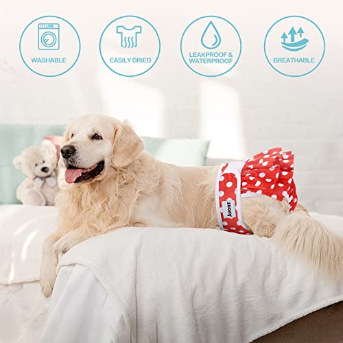 Avont 3 Pack Washable Female Dog Diapers, Reusable Period Diapers Cover for Girl Doggies Heat Cycle, Incontinence -Black/Green/Red Dot(L)