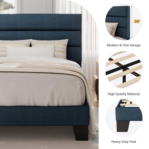 Image of Allewie Twin Size Platform Bed Frame with Fabric Upholstered Headboard