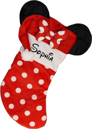 Kurt Adler Minnie Mouse Christmas Stocking - Personalized Officially Licensed Disney Holiday Decoration Ears with Custom Name - 19 Inches