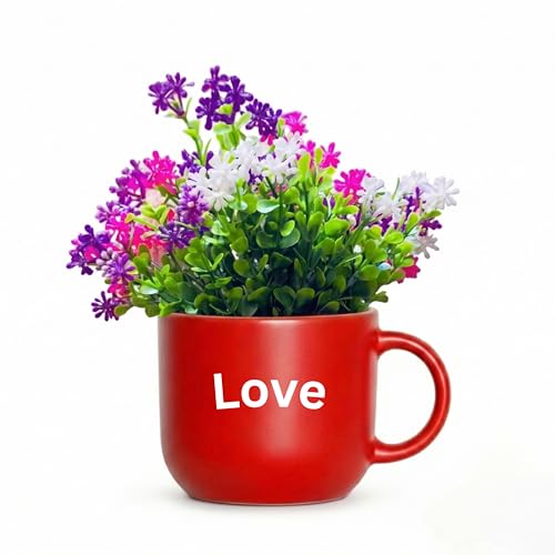 Image of Dekorly Wall Hanging Mug Planters with Artificial Flowers (20CM) - Decorative Hanging Cups, Colorful Floral Wall Decor for Living Room Bedroom Balcony Office Gift Set (3, Love Laughter Joy)