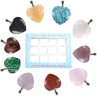 Udewo 12 Pcs Heart Shaped Stone Pendants Charms Crystal Healing Beads Chakra Beads Set Natural Gemstone Charms Quartz Pendant Worry Stones Reiki Stones For Diy Gift Bracelet Necklace Jewellery Making