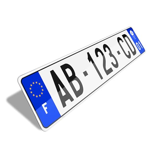 Placa de matrícula para coche, homologada con ribete negro, SIV, 520 x 110 mm, fabricada en Francia, resistente a la intemperie, a los golpes y a los rayos UV.