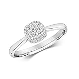  Anillo solitario de oro blanco de 9 quilates con sello original de 0,16 quilates, talla J-Q