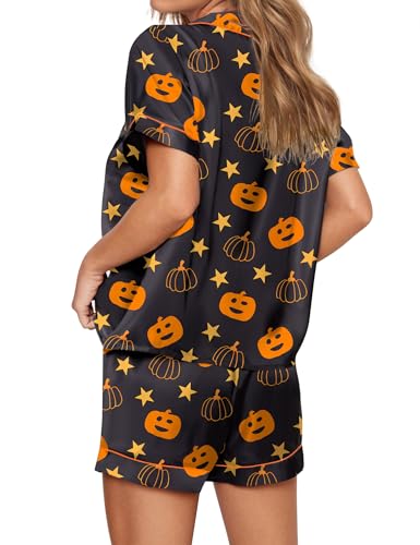 Image of SHESHOW Satin Pajamas for Women Set Preppy Animals Pjs Short Sleeve Shorts 2 Piece Loungewear Sets XS-XXL