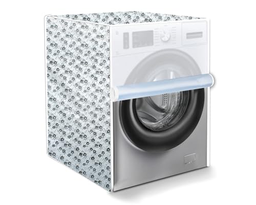 Image of The Furnishing Tree Waterproof and Dustproof PVC Washing Machine Cover Front Loading Compatible for LG, 7 Kg & 7.5Kg, CM-(60x63x81), Floral Pattern Light Gray