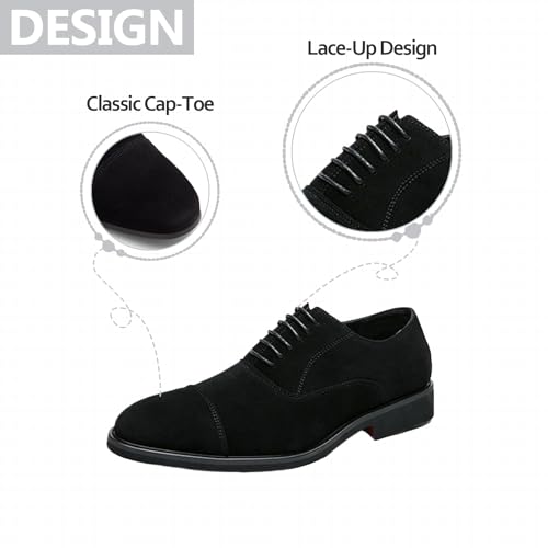 Mens Suede Leather Cap Toe Low Top Business Oxfords Modern Pointed Toe Lace-Up Low Chunky Heel Comfy Slip-On Derby Shoes for Business Formal Party Wedding4