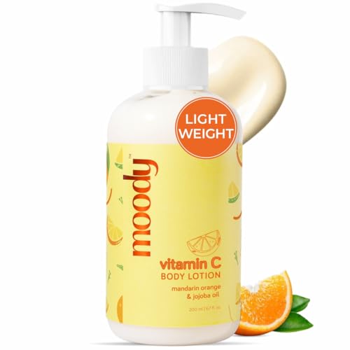 Image of Moody Vitamin C Daily Moisturising Body Lotion Serum with Niacinamide, Mandarin Orange & Jojoba Oil | Body Lotion for Glowing Skin | Deep Nourishing BodyLotion for Men & Women | Reduces Tan & Dryness | 200ml