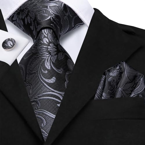 Image of Dubulle Mens Tie Set Solid Paisley Silk Striped Necktie for Men with Cufflinks Tie and Pocket Square