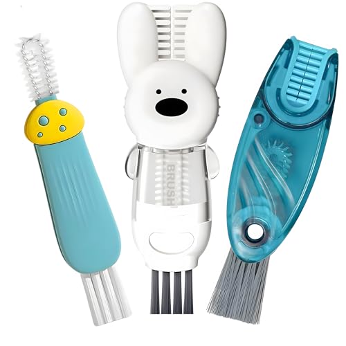Cup Lid Cleaning Brush, Multifunctional Set with 3 in 1 Lid Cleaner and Two 4 in 1 Cup Lid Cleaning Brushes, Cleaning Brush Tool for Bottles, Straws, Tumblers, Travel Mug Caps, Portable Kit (Blue)