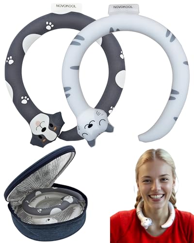 2 Pack Neck Cooling Tube with Insulated Bag - Reusable Ice Ring Neck Cooler Indoor Outdoor - Wearable Cooling Wrap - Relief for Summer and Hot Flashes - Ice Ring Freezes Under 64℉(Cat+Dog)