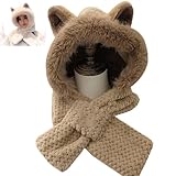 Lindo Sombrero y bufanda con orejas de Zorro 2 en 1, orejas de Zorro 2 en 1 con Capucha de Felpa Suave, Gorro con orejas de Zorro, Gorro con orejas de Zorro (Khaki,One Size)