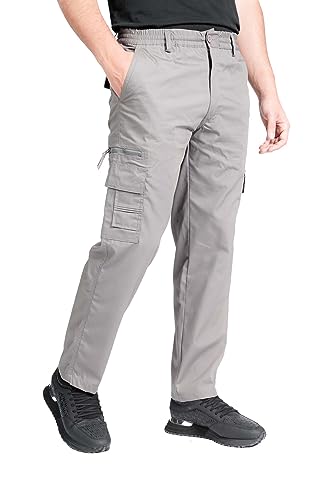 LABEL APPAREL Mens Cargo Trousers M-6XL Lightweight Elasticated Combat Pocket Work Pants (as8, Alpha, l, Regular, Regular, Grey)