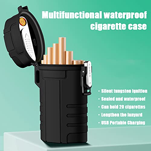 Miniatura 2 de Estuche de cigarrillos con encendedor eléctrico recargable por USB y cordón para todo el paquete de cigarrillos, 20 piezas impermeable portátil para